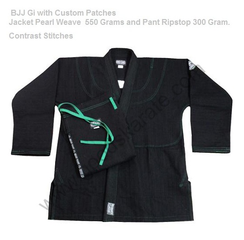 Brazilian Jiu jitsu Kimono Black Gi Green Stitches